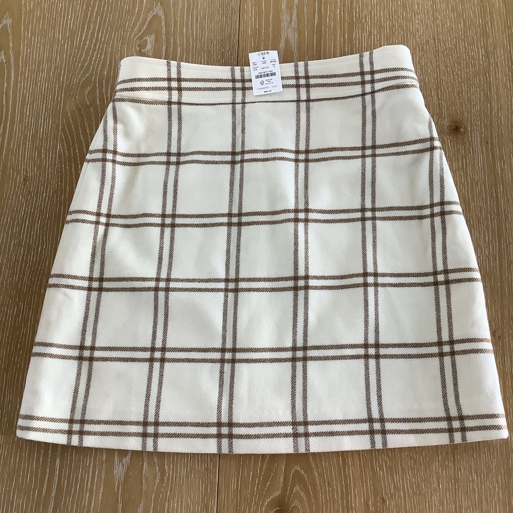 NWT J. Crew Wool Blend A-Line Skirt Plaid Windowpane 8